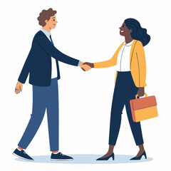 Create a bold, vector illustration of two people shaking hands, emphasizing strong outlines and a confident posture.