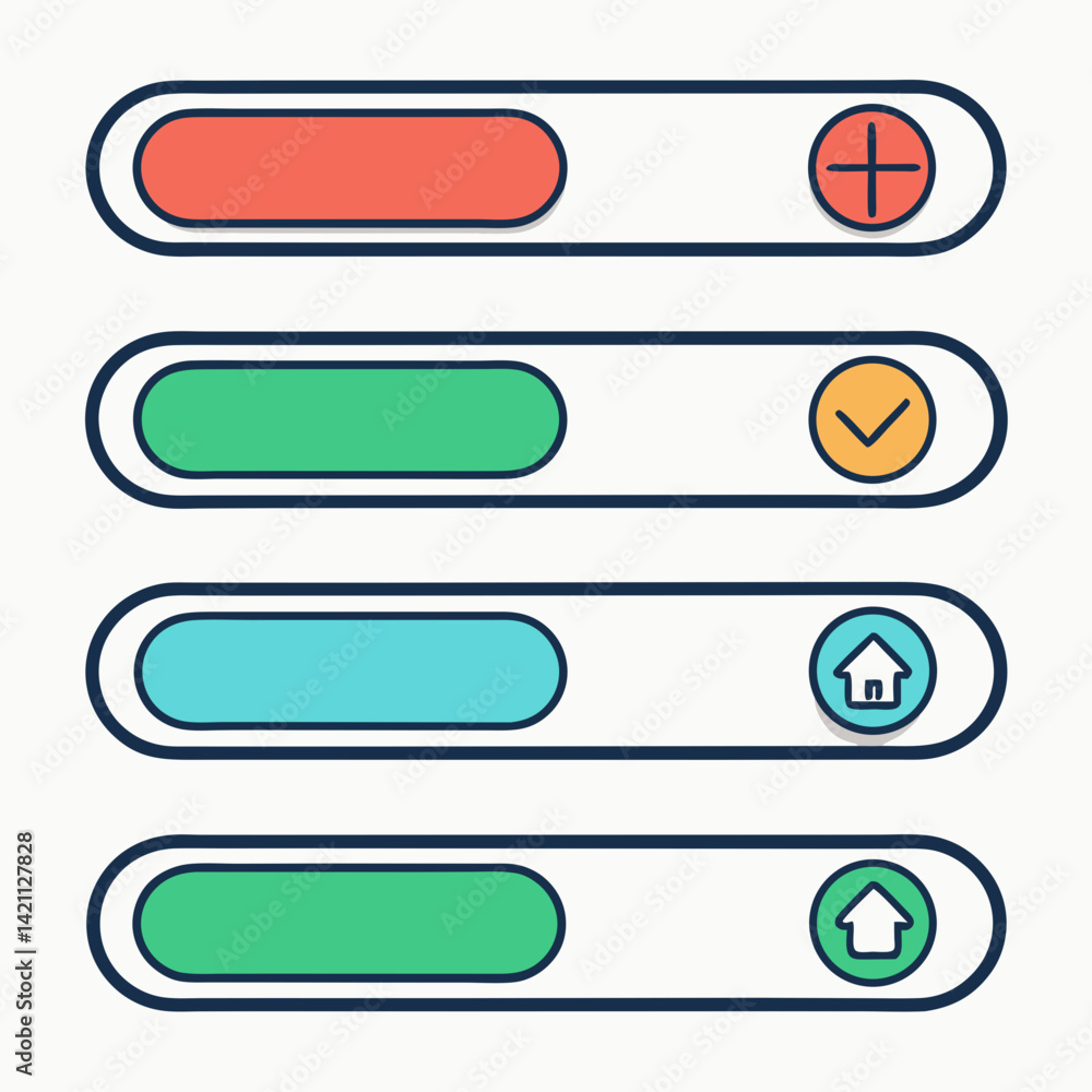 Poster create a vector illustration featuring bold stroked web design elements like buttons, icons, and int