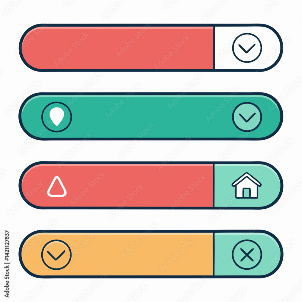 Poster create bold, vector illustrations of web design elements icons, buttons, ui elements. high contrast,