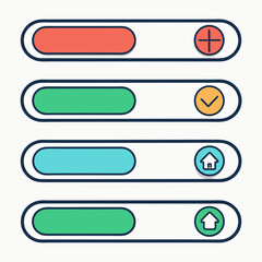Obraz premium Create a vector illustration featuring bold stroked web design elements like buttons, icons, and interface components. Style should be modern and clean.