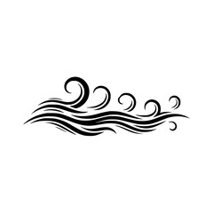 Abstract Black Wave Ornament on White Background