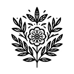 Minimalist Floral Emblem: Black & White Design on White Background