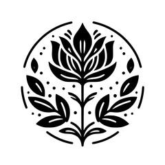 Black and White Floral Mandala: Decorative Botanical Design