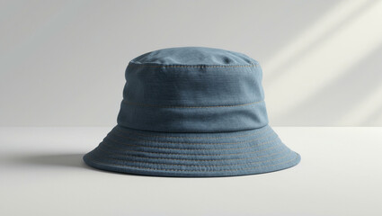 Denim Bucket Hat on White Background