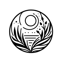 Minimalist Nature Logo: Sun, Plants, Abstract Circle Illustration