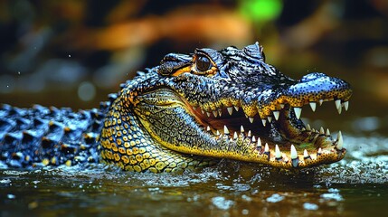 Obraz premium A large alligator with its mouth open in the water