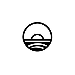 Minimalist Sunset Logo: Circle, Sun, Waves - Black & White Design