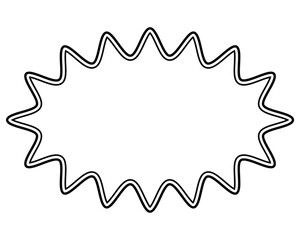 シンプルな白黒の二重線吹き出し　細長い丸みのあるギザギザした形