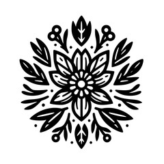 Floral Mandala Vector: Black & White, Decorative Botanical Design