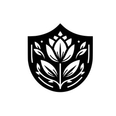 Elegant Floral Crest Logo - Black and White Design