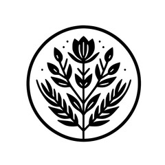 Minimalist Floral Circle Emblem, Black & White Logo Design