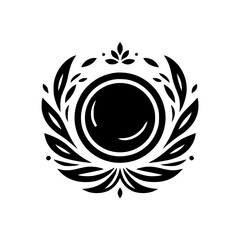 Circular Monochromatic Emblem with Leaves, Elegant Design