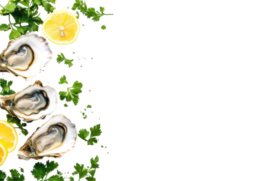 Savor the briny goodness of fresh oysters with lemon wedge and parsley in every delicious bite