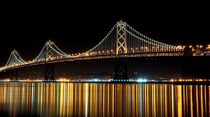 Obraz premium A view of a bridge over a body of water at night