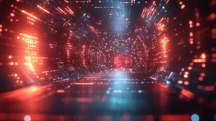 Obraz premium Illuminated Digital Tunnel with Vibrant Red and Blue Light Emitting Diodes Creating an Abstract and Futuristic Background