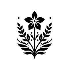 Black and White Floral Emblem, Ornamental Design, Minimalist Style