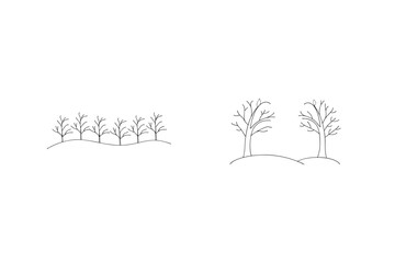 Minimalist Winter Trees Illustration In Black And White Simple Outline Style