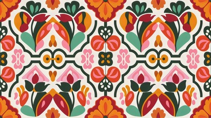 Seamless Ethnic Geometric Batik Pattern Wallpaper with White Background