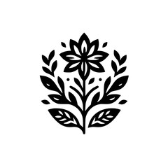 Floral Emblem: Elegant Black and White Botanical Illustration