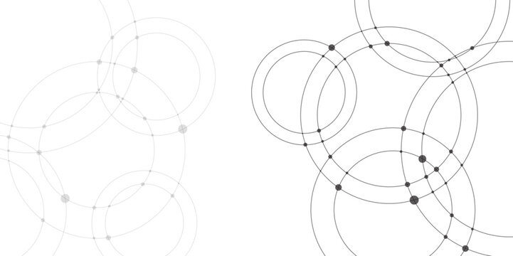 Abstract connecting dots and circles. Abstract vector illustration with overlapping circles, dots. Abstract geometric pattern for banner flyer design/social media status featuring interconnected art. 