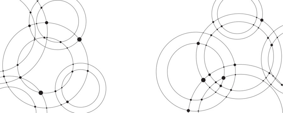 Abstract connecting dots and circles. Abstract vector illustration with overlapping circles, dots. Abstract geometric pattern for banner flyer design/social media status featuring interconnected art. 