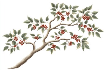 A rowan tree with clusters of red berries and green leaves