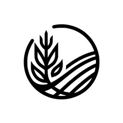 Minimalist Wheat Field Logo: Circle, Grain, Agriculture Icon, Farm, Sustainable