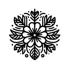 Black and White Floral Mandala: Minimalist Design, Botanical Art