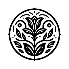 Ornamental Floral Emblem: Black & White, Circle Design