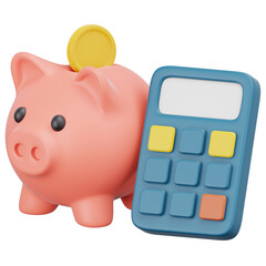 Piggy bank and calculator planning for savings