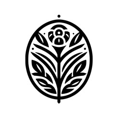 Black and White Floral Emblem, Minimalist Botanical Design