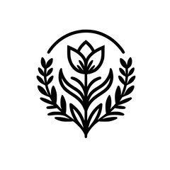 Floral Crest Logo, Minimalist Black & White Design