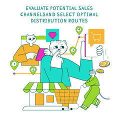 Product Marketing Cat. Flat Vector Illustration