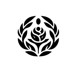 Symbolic Black & White Rose Emblem on White Background