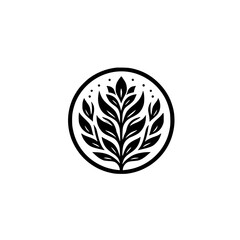 Minimalist Black & White Plant Logo in Circle