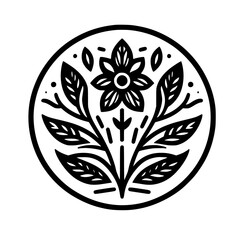 Elegant Floral Emblem: Black & White Botanical Illustration for Design