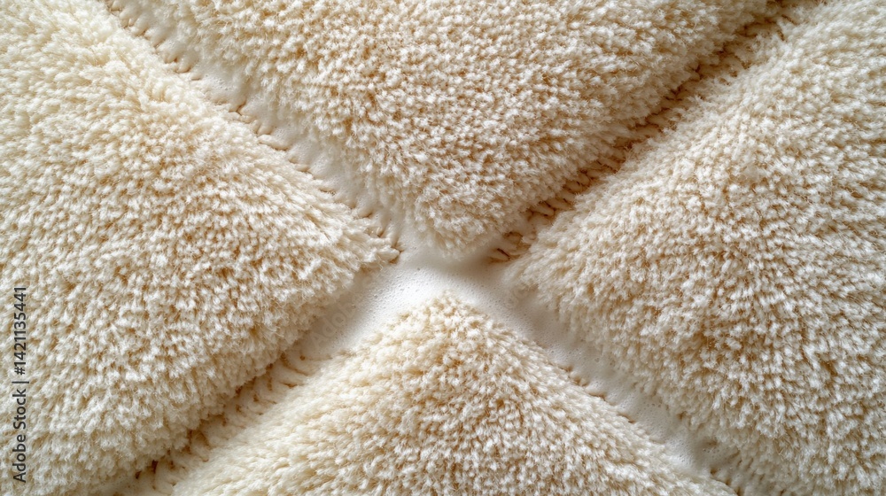 Poster close-up view of soft, textured cream-colored fabric cushions arranged in a symmetrical pattern