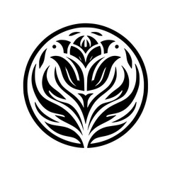 Floral Mandala: Elegant Black & White Circular Pattern