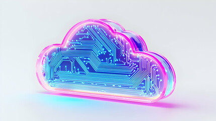Futuristic Cloud with Circuit Patterns in Vibrant Neon Colors