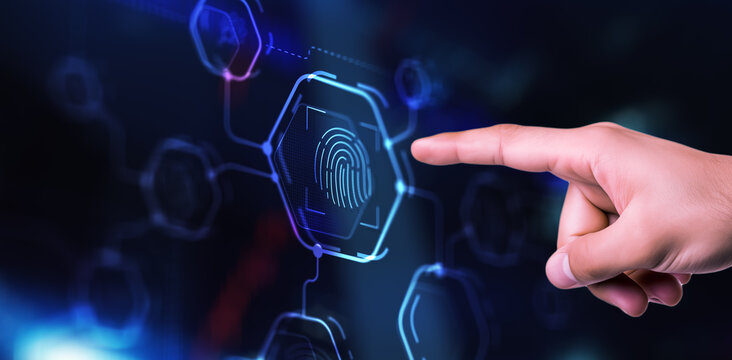 Biometrics Fingerprint concept. Biometrics security with digital interface