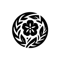 Black and White Floral Emblem: Elegant Design, Minimalist Style