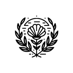 Elegant Floral Emblem: Minimalist Monoline Design, Nature Inspired, for Branding.