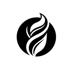 Abstract Leaf Logo in Black Circle, Minimalist Design