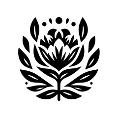 Black and White Stylized Floral Design for Print or Pattern