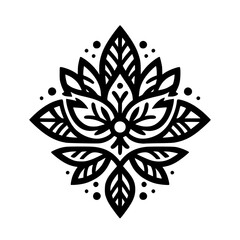 Bold Floral Mandala: Black & White Leaf Pattern, Vector Design Element