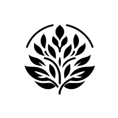 Black & White Leafy Emblem: Minimalist Nature Design