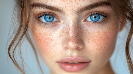 Fototapeta premium A close up of a woman with freckles on her face