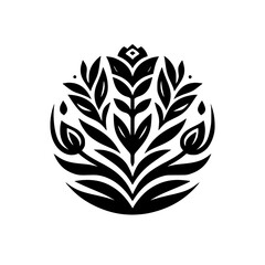 Minimalist Floral Emblem: Black and White Silhouette Design
