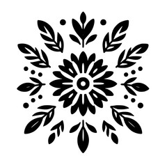 Monochromatic Floral Mandala with Leaves and Dots
