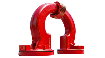 Red Shackle: A bold, close-up shot of a robust, vibrant red shackle, highlighting its strong metallic structure and industrial design, symbolizing strength and reliability.